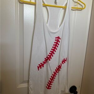 White Tank Top with Red Baseball Stitch Design